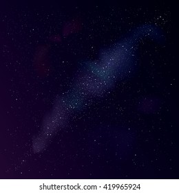 Vector Milky Way With Stellar Gas In Purple And Blue Colors. Milkyway On Night Starry Background. Stock Vector.