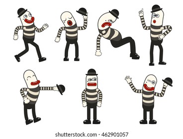 Vector mime set with different positions and gestures to express emotional states
