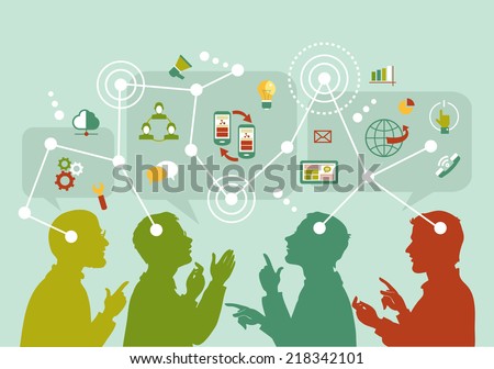 Vector. Mind Map Illustration. Communication mapping. A group of people to communicate on the Internet.