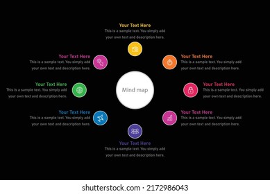 Vector mind map template with colorful circles. 8