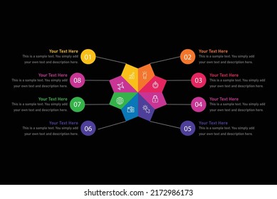 Vector mind map template with colorful circles. 8