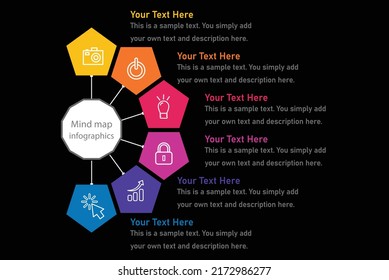 Vector mind map template with colorful circles. 6