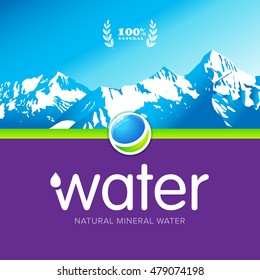 Vector Mineral Bottled Spring Water Logo Design Label Template. Isolated Vector Illustration.