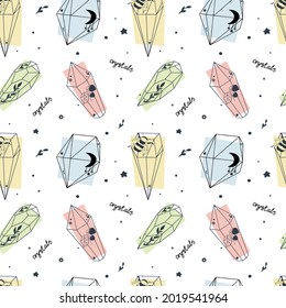 Vector mineral, crystal, gemstone and diamond. The pattern is seamless on a white background.