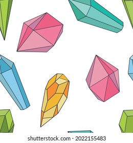 Vector mineral, crystal, gemstone and diamond. The pattern is seamless on a white background.