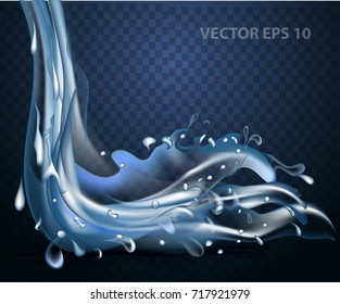 vector mineral water pours and spills, blue water splash, vector illustration EPS 10.