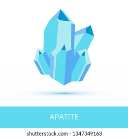 Vector Mineralogy Icon Of Phosphate Mineral Apatite From The Mohs Scale Of Mineral Hardness. Green-blue Crystalline Stone Or Gemstone Crystal Isolated On A White Background.