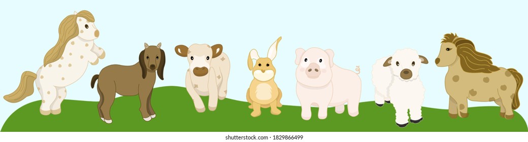 Vector mini farm animals set