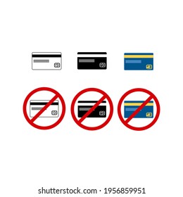 Vector mini set in a different style flat, contour, silhouette. Bank plastic cards with and without a prohibition sign