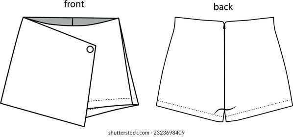 
Vector mini skirt short fashion, tight women's skirt with mid waist, template, straight, technical illustration. White jersey or woven fabric skirt with front view from back