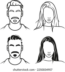 Vector minimal Barbershop logo icon of man and woman, man head woman head, hair, hairstyle - minimal style barber vintage design