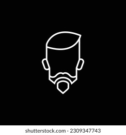 Vector minimal Barbershop logo icon of man head, white lines on black background, minimalistic, hair, hairstyle - minimal style barber vintage design