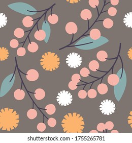 Vector Minimal Botanic Pattern in Pastel Beige & Pink.