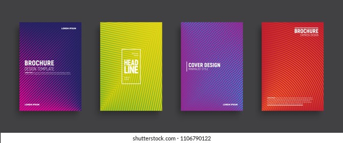 Vector Minimal Brochure and Cover Templates with Geometric Halftone Colorful Gradients. Conceptual Minimalist Abstract Line Art Design