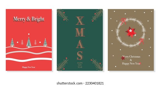 Vector minimal Christmas greeting cards templates prints