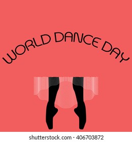 Vector minimal concept for world dance day with ballerinas feet in pink background
