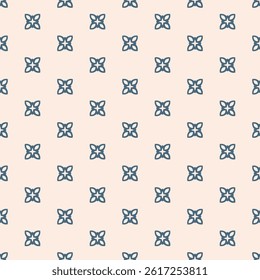 Vector minimal floral texture. Cute abstract minimalist seamless pattern. Elegant blue and beige geometric background with small flower shapes, stars. Repeated design for decor, textile, print, cover