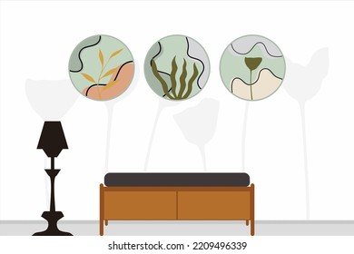 Vector minimal floral wall art prints. Boho art posters, covers, flyer, stories templates. Botanical wall art, neutral colors. Bohemian leaf prints. Mid Century Modern design. Vintage illustration