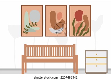 Vector minimal floral wall art prints. Boho art posters, covers, flyer, stories templates. Botanical wall art, neutral colors. Bohemian leaf prints. Mid Century Modern design. Vintage illustration