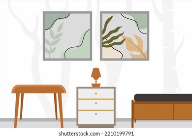 Vector minimal floral wall art prints. Boho art posters, covers, flyer, stories templates. Botanical wall art, neutral colors. Bohemian leaf prints. Mid Century Modern design. Vintage illustration