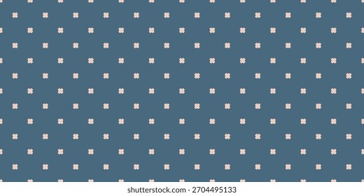 Vector patrón floral geométrico mínimo sin fisuras. Textura abstracta azul y beige con Pequeñas cruces dispersas, Formas de flores, lunares. Fondo minimalista con estilo. Diseño repetido para la decoración, tela