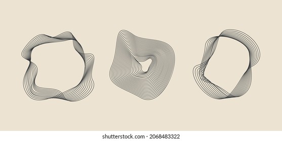 Vector minimal geometric illustrations set - trendy abstract aesthetic linear compositions, prints, frames and graphic design elements
