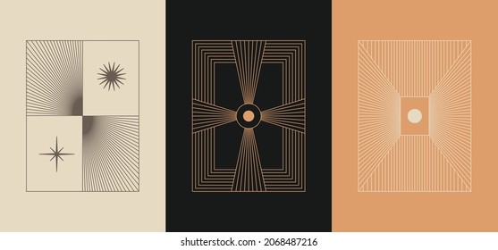Vector minimal geometric illustrations set - trendy abstract aesthetic linear compositions, prints, frames and graphic design elements