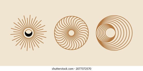 Vector minimal geometric illustrations set - trendy abstract aesthetic linear compositions, prints, frames and graphic design elements