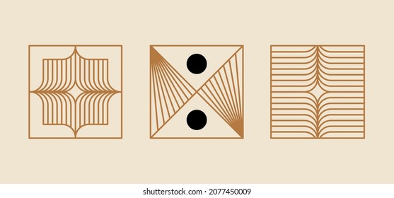 Vector minimal geometric illustrations set - trendy abstract aesthetic linear compositions, prints, frames and graphic design elements
