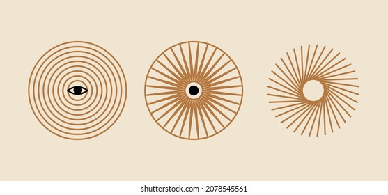 Vector minimal geometric illustrations set - trendy abstract aesthetic linear compositions, prints, frames and graphic design elements