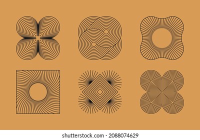 Vector minimal geometric illustrations set - trendy abstract aesthetic linear compositions, prints, frames and graphic design elements