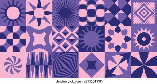 Vector minimal geometric illustrations set - trendy abstract aesthetic minimal compositions, prints, frames and graphic design elements