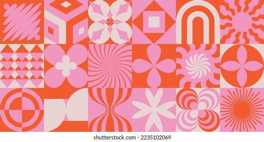 Vector minimal geometric illustrations set - trendy abstract aesthetic minimal compositions, prints, frames and graphic design elements