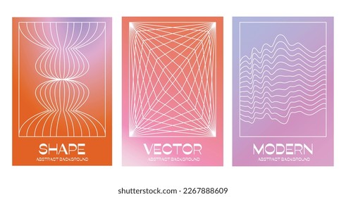 Vector minimal geometric illustrations set - trendy abstract aesthetic linear compositions, prints, frames and graphic design elements