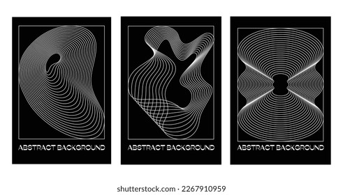 Vector minimal geometric illustrations set - trendy abstract aesthetic linear compositions, prints, frames and graphic design elements