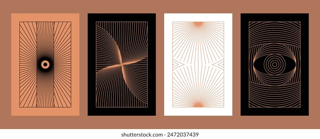 Vector minimal geometric illustrations set - trendy abstract aesthetic linear compositions, prints, frames and graphic design elements

