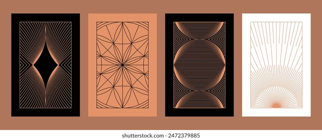 Vector minimal geometric illustrations set - trendy abstract aesthetic linear compositions, prints, frames and graphic design elements

