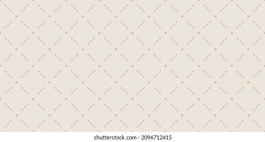 Vector Minimal Geometric Seamless Pattern With Delicate Grid, Net, Mesh, Lattice, Diamond Shapes. Simple Abstract Minimalist Background. Subtle White And Beige Ornament Texture. Elegant Repeat Design