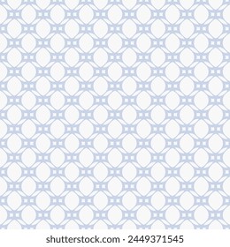 Vector minimal geometric seamless pattern with rounded grid, net, mesh, lattice, circles, curved shapes. Simple abstract light blue and white background. Geometrical ornament texture. Repeated design