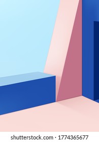 Vector Minimal Geometric Shapes Studio Shot Background, Pink & Blue