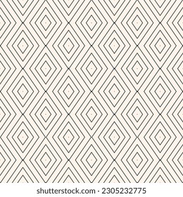 Vector minimal geometric texture. Elegant seamless pattern with linear diamonds, rhombuses, thin lines. Abstract black and white graphic ornament. Art deco style. Trendy geo background. Repeat design