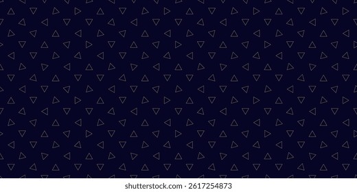 Vector minimal geometric texture with small outline golden triangles. Cute modern minimalist seamless pattern. Simple abstract black and gold linear background. Repeated luxury design for decor, print