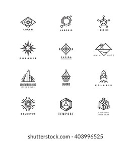 Vector minimal geometric vintage labels set. Emblem linear, insignia logo linear, geometry linear logotype illustration