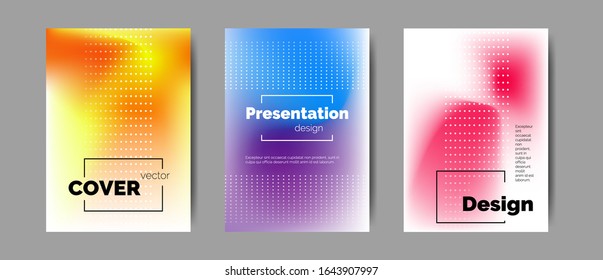 Ilustración vectorial mínima con cubiertas definidas con texto en colores brillantes degradados para ser utilizada como una plantilla de informes, presentación, publicidad, fondo, afiche