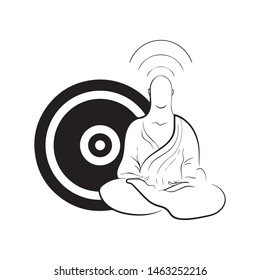 vector minimal illustration of a monk sitting in yoga pose, decorated with symbolic circle which can be understood according to a special context.