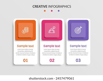 Vector mínimo Plantilla de diseño infográfico con iconos y 3 opciones o pasos. Se puede utilizar para el diagrama de proceso, presentaciones, diseño de flujo de trabajo, Anuncio, diagrama de flujo, infografía