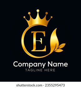 Vector minimal letter logo with golden crown.
