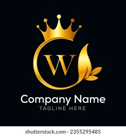 Vector minimal letter logo with golden crown.