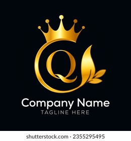 Logo de la letra mínima del vector con corona dorada.