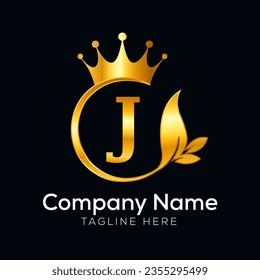 Vector minimal letter logo with golden crown.